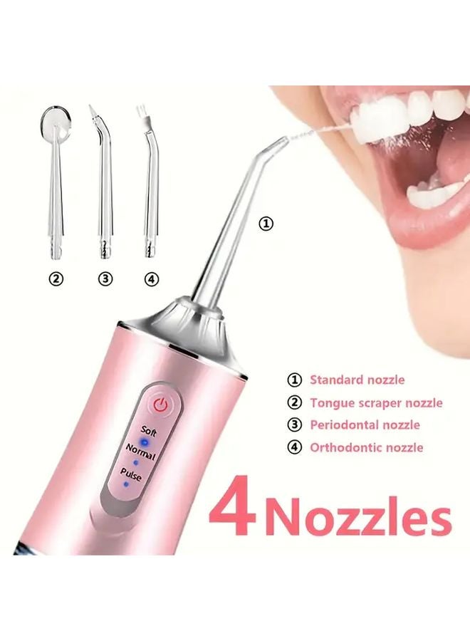 Pink Portable Oral Irrigator Flosser Dental Care Device with Interchangeable Tips for Teeth Whitening Plaque Removal - Image 3